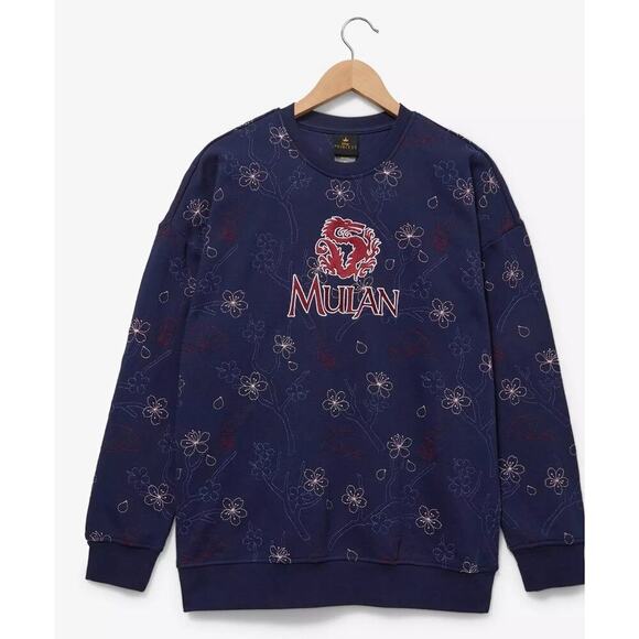 Disney Tops - Boxlunch Disney Mulan Cherry Blossom Embroidered Sweatshirt Topographic Large